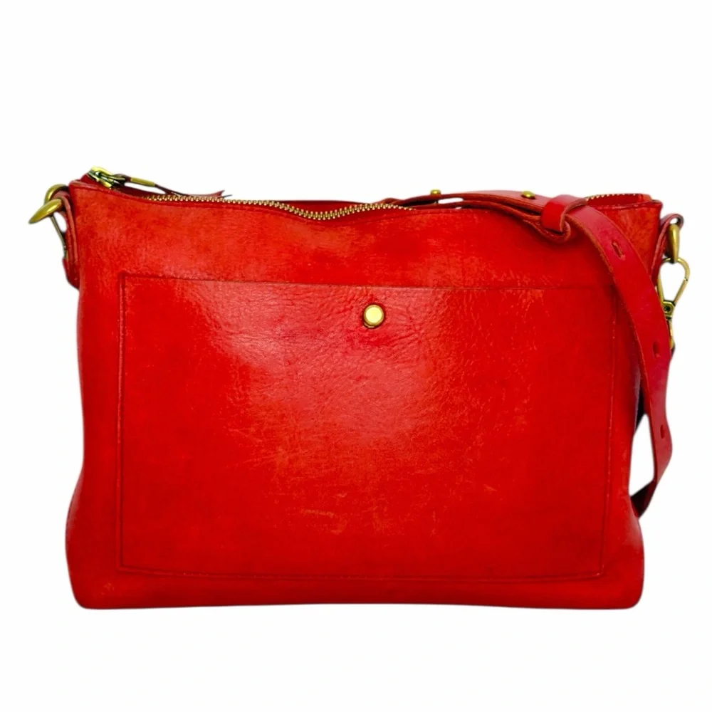 Madewell The Transport Crossbody Strap in Red Leather Front Pocket Bag